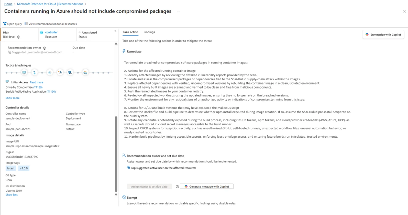 Screenshot of Microsoft Defender for Cloud recommendations page