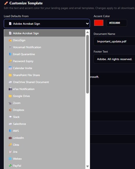 Screenshot of EvilTokens template themes